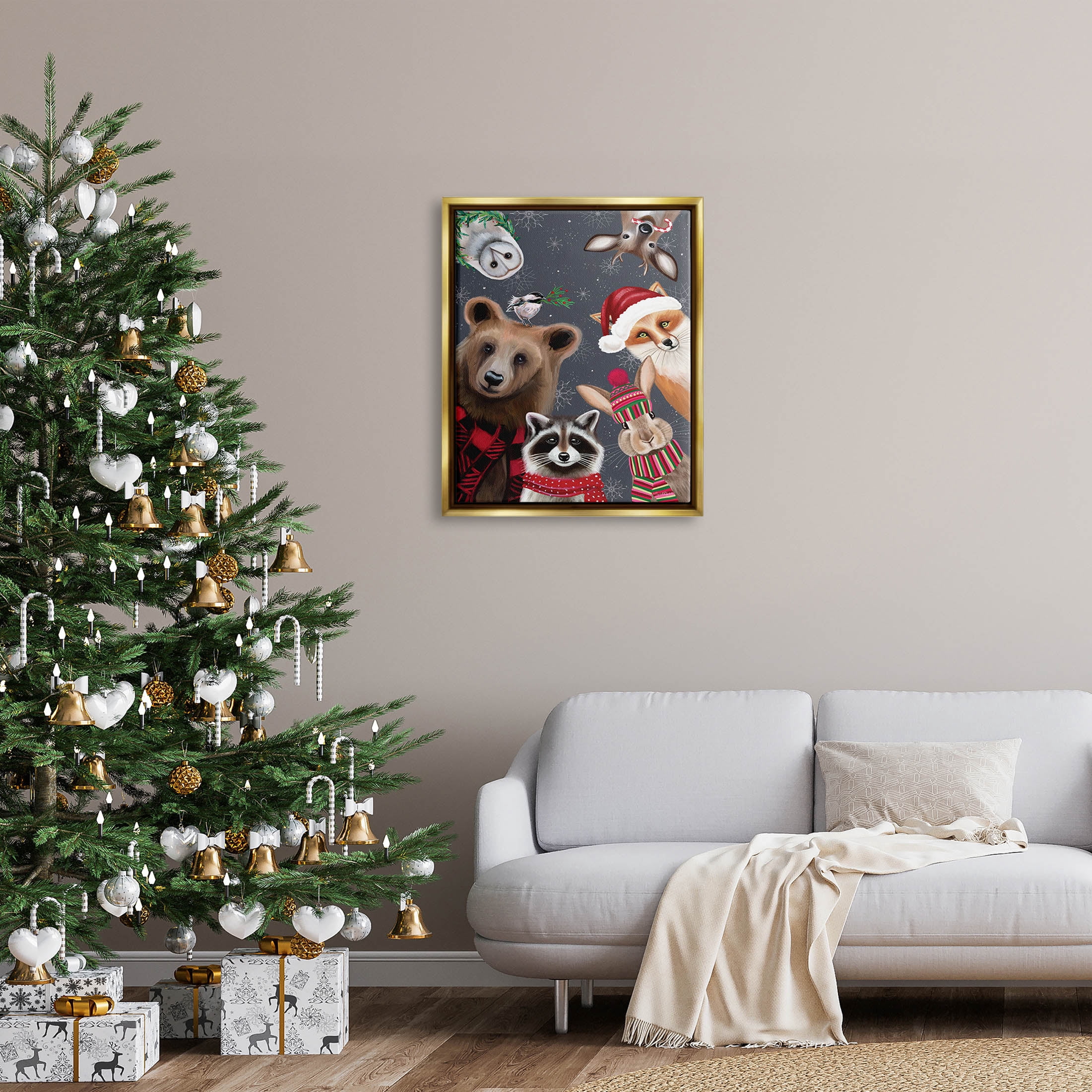 Stupell Industries Cozy Woodland Creatures Patterned Graphic Art Metallic Gold Floating Framed Canvas Print Wall Art, Design by Elizabeth Tyndall