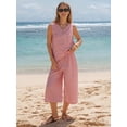 thumbnail image 4 of EASYBRAUS Women Cotton Two Piece Summer Outfit Striped Tank Top Cropped Pants Set, 4 of 6