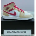 thumbnail image 1 of N I-K-E A i r-Jor-dan 1 Mid GS Beige Red White Onyx Light Curry 554725 201 GS Sizes, 1 of 6