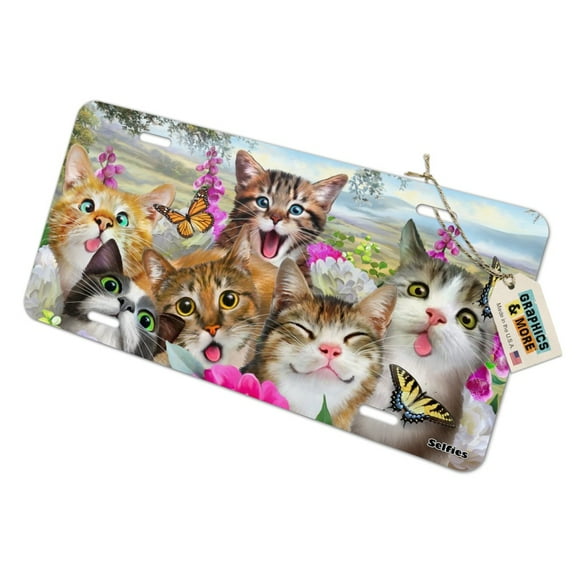 Cats and Butterflies Selfie Novelty Metal Vanity Tag License Plate