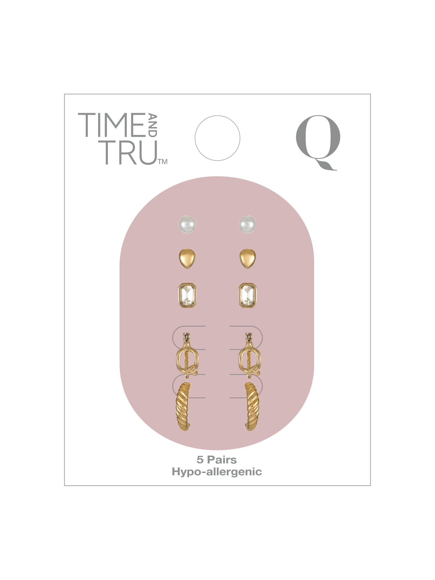 Time and Tru Goldtone Multi Earring Set, 5 Pairs, Initial Q