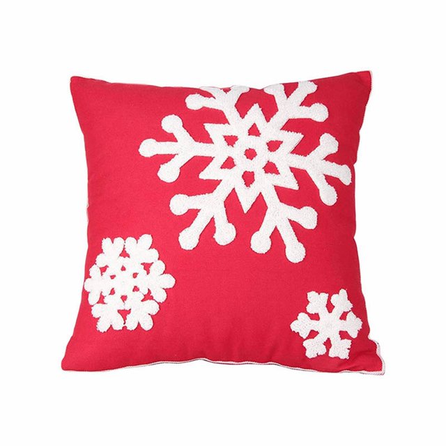 Dainzusyful Décorations de Noël Housses de Coussin de Noël Housses de Coussin de Noël. Housses de Coussin Broderie en Coton Flocon de Neige d'Hiver Ornements de Noël