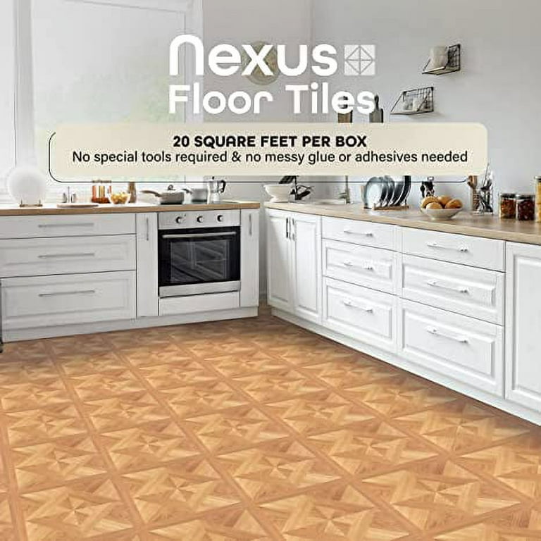 Achim Nexus Self Adhesive Vinyl Floor Tile - 20 Tiles/20 Sq. ft., 12 x 12, Classic Light Oak Diamond Parquet Achim Nexus Self Adhesive Vinyl Floor Tile - 20 Tiles/20 Sq. ft., 12 x 12, Classic Light Oak Diamond Parquet