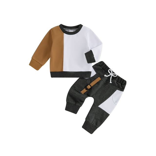 xiaxaixu Baby Boy 2Pcs Fall Outfits Long Sleeve Contrast Color Sweatshirt + Pants Set Spring Clothes