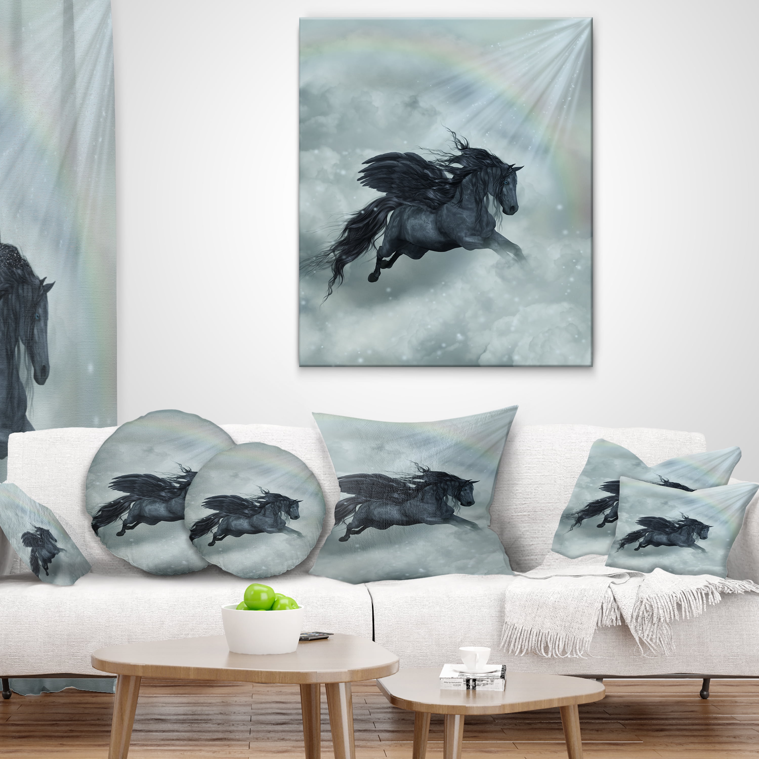 Designart Pegasus in the Heaven - Animal Painting Throw Pillow - 18x18