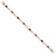 thumbnail image 3 of Gem Stone King 18K Rose Gold Plated Silver Red Garnet and Pink Created Sapphire and Lab Grown Diamond Bracelet for Women | 4.29 Cttw | Gemstone January Birthstone | Oval 6X4MM | Length 7.25 inches, 3 of 6
