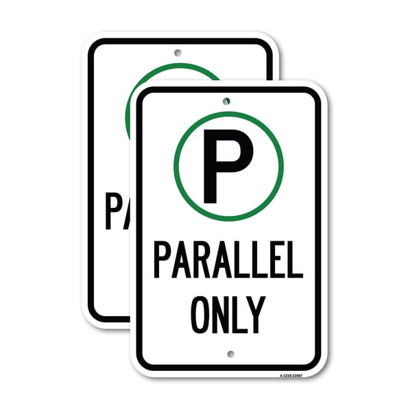 (2 Pack) Parallel Parking Only Sign with Graphic | 12" X 18" Heavy-Gauge Aluminum Sign | Rust Free Aluminum, Weather Resistant, Waterproof, Fade Resistant, 2 Pre-drilled Holes