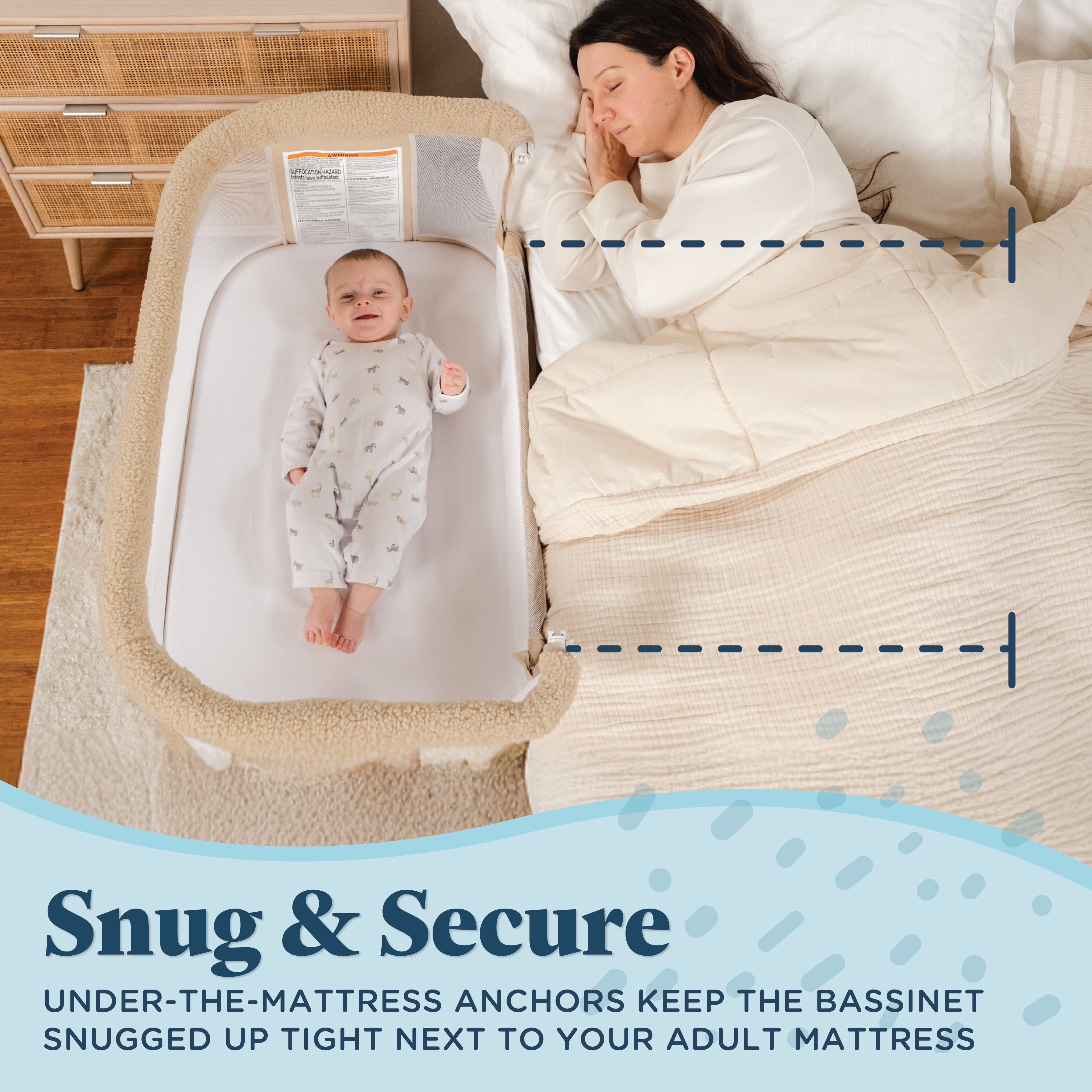 Beside Me Dreamer Bassinet & Bedside Sleeper, Adjustable, Breathable & Portable, Tan Sherpa