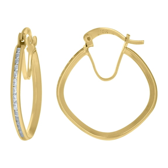 10kt Real Yellow Gold Womens Cubic-Zirconia Square Hoop Earrings