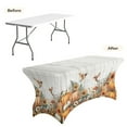 thumbnail image 4 of TSOVTHRID Polyester Table Covers, Fall Elegant Stretchy 6ft Table Cloth Fitted, Washable Elastic Tablecloth for Banquet, Festival, Party Autumn Decor, Pumpkin Hummingbird Sunflower Wood Grain Print, 4 of 7