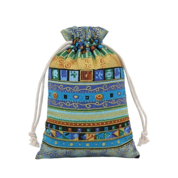 Billuyoard Bolsa de regalo con cordón para atmósferas, bolsa decorativa étnica para dulces, organizador de galletas y aperitivos, decoración Almacenamiento y organización del hogar Azul 20x25CM Billuyoard HA071684-07
