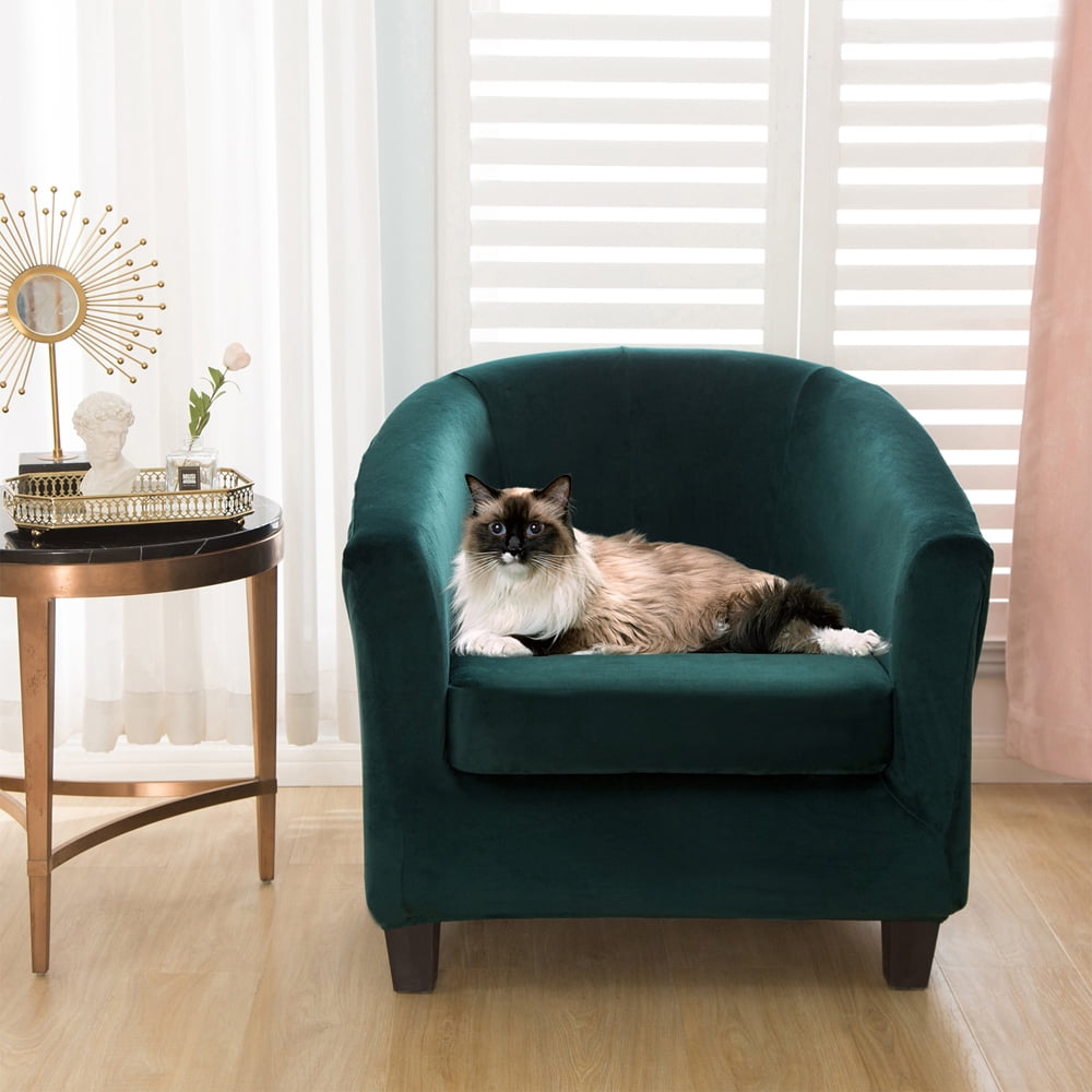 Topchances 2-Piece Tub Chair Covers, Tub Sofa Slipcover Velvet Barrel Club Chair Covers Stretch Armchair Slipcovers for Dining Living Room Office Reception