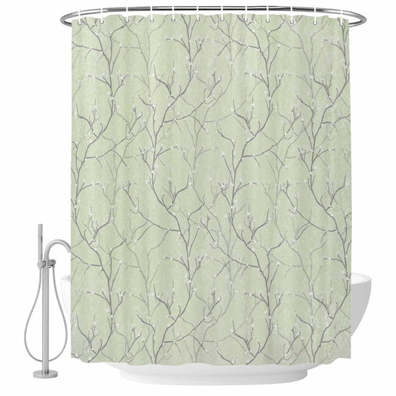 Green Tree Branch Bathroom Shower Curtains with Hooks, Retro Classic Art Green Tree Branches Flower Waterproof Fabric Washable Shower Curtain for Home Hotel Bathtub Decor 36x72 Inch