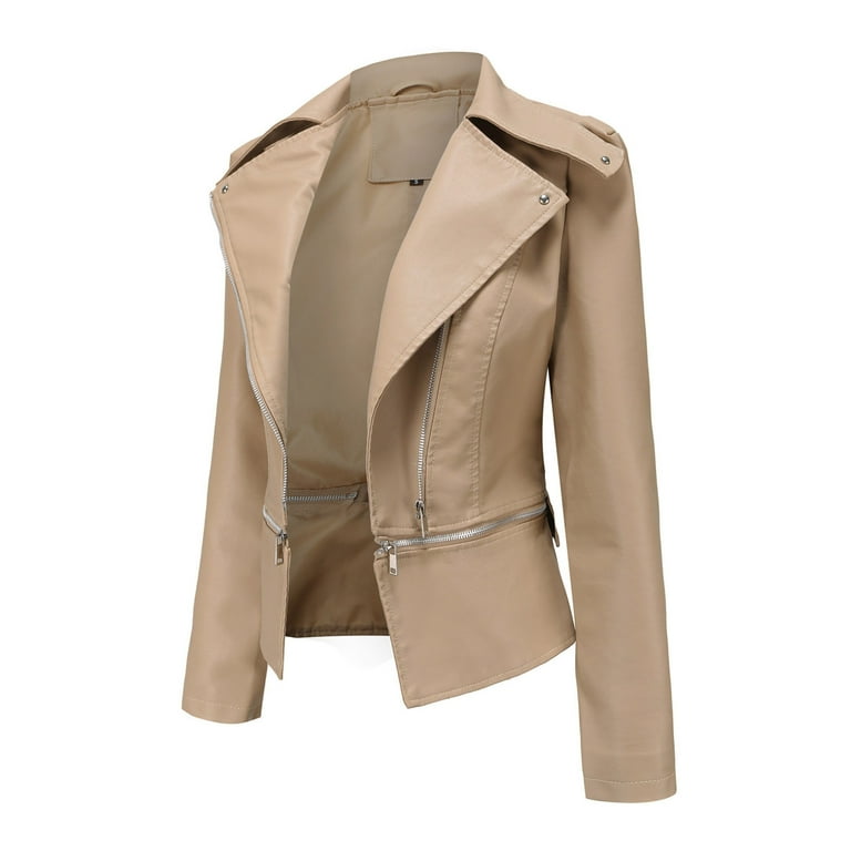 HSMQHJWE Waterproof Jacket Women Basin And Range Jacket Women Leather Jacket Lapel Color Zipper Coat Biker Long Sleeve Fitted Outerwear Vest With No