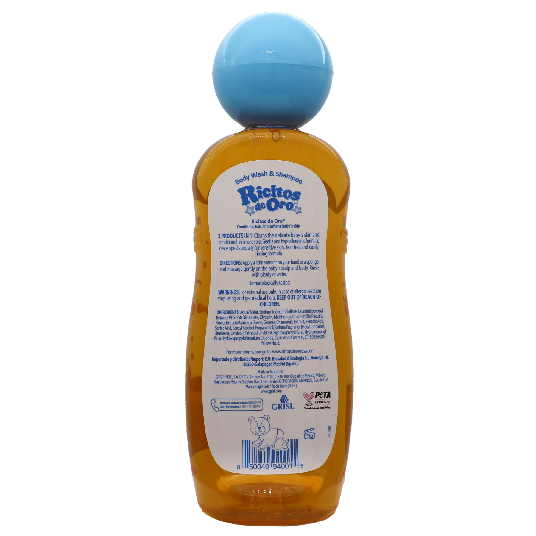 (4 pack) Ricitos de Oro 2-in-1 Baby Hair & Body Wash, Hypoallergenic Tear-Free, Chamomile & Honey, 16.9 fl oz