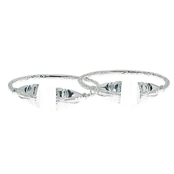 Better Jewelry New! Solid .925 Sterling Silver African Mask West Indian Bangles - PAIR (MADE in USA)