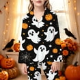thumbnail image 2 of REDARER Kids Ghost Pumpkin Halloween 2 Piece Pajama Set Long Sleeve Button Down Sleep Outfit for Trick or Treat Holiday Nightwear,3-4 Years, 2 of 5