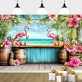 thumbnail image 5 of Luau Summer Hawaiian Beach Backdrops Tropical Ocean Palm Trees Blue Sky Sea Flamingo Flowers Photo Backdrop Photography Background Banner Studio Photo Booth Props Wedding Birthday Party Decor, 5 of 6