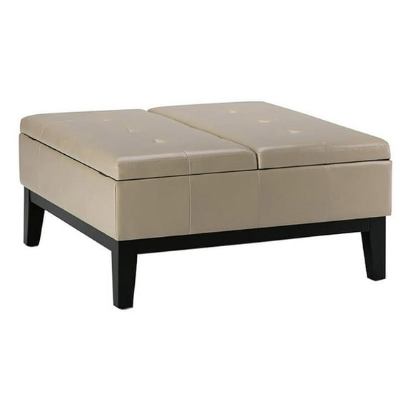 Atlin Designs Modern Faux Leather Coffee Table Storage Ottoman in Cream