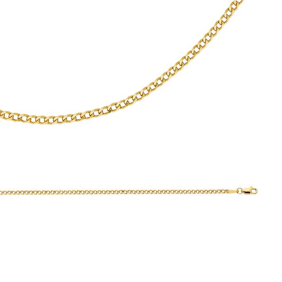 Solid 14k Yellow Gold Necklace Cuban Chain Hollow Curb Links Bevelled Thin Light 2.3 mm 16 inch
