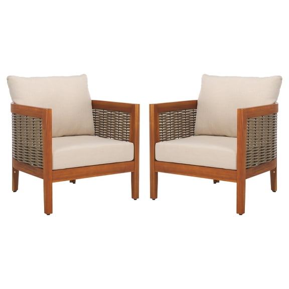 SAFAVIEH Amanda Acacia Wood Armchair, Natural/Taupe (Set of 2)