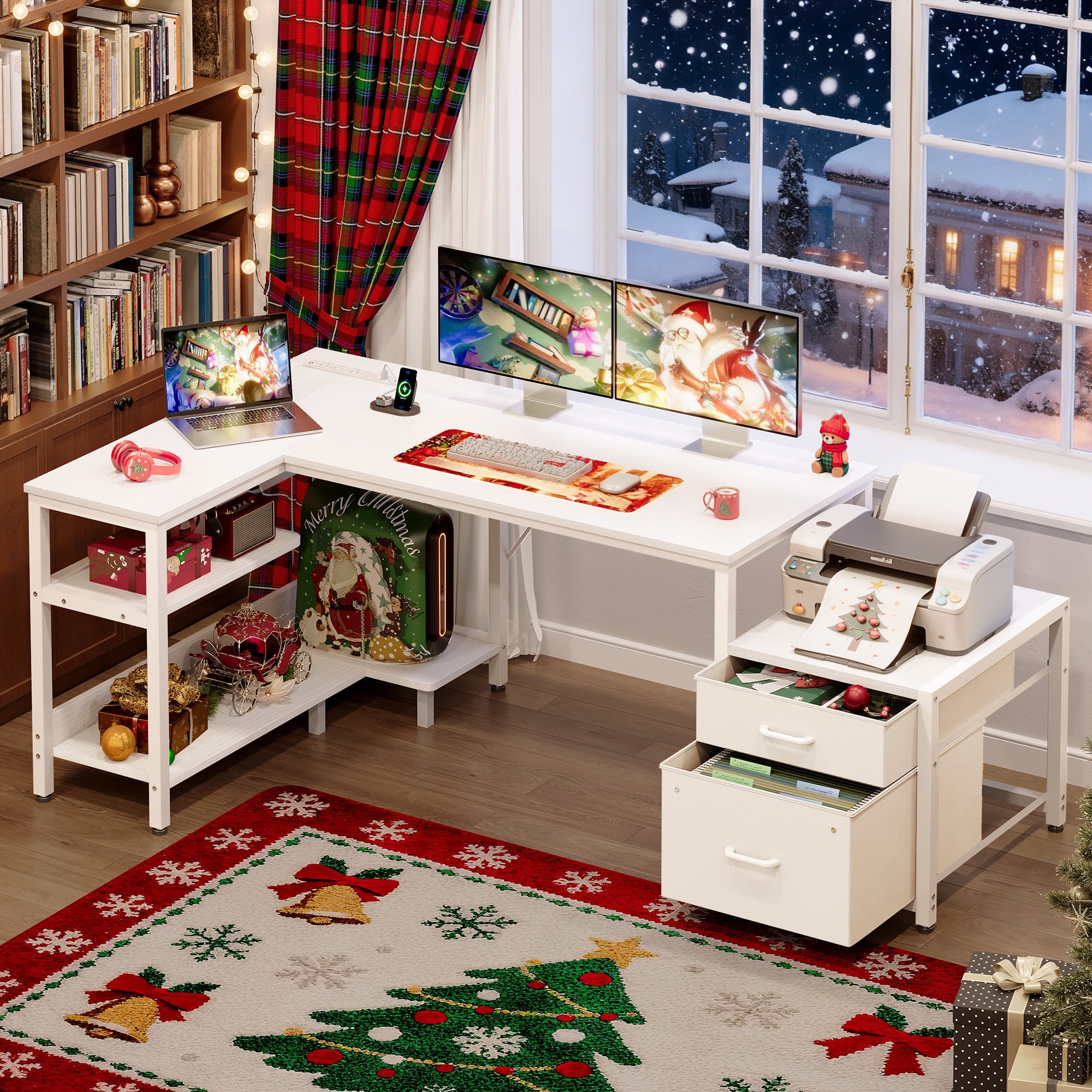 Casacomoda L-Shaped Corner Desk with File Drawer & Shelves photo 6