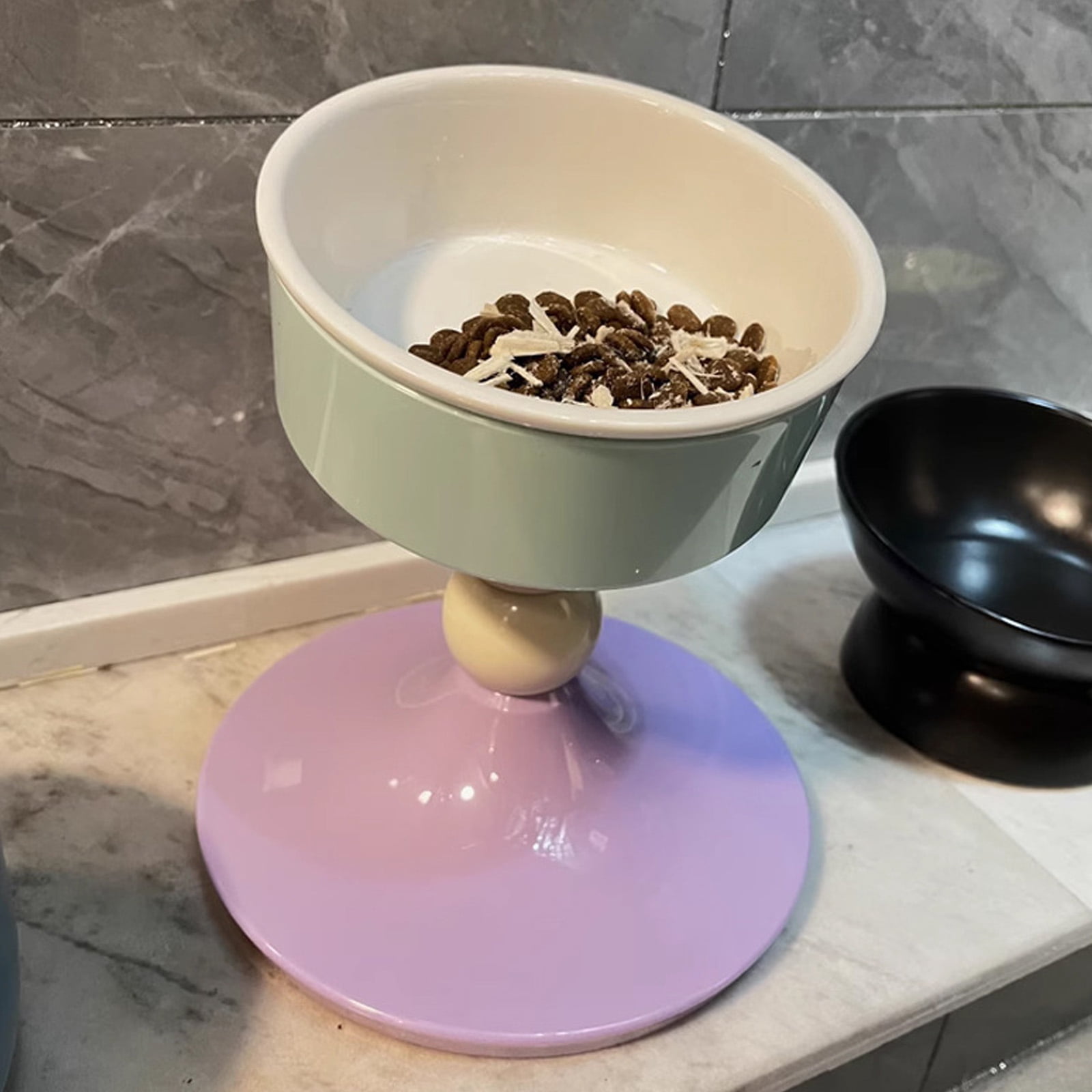 Ergonomic Tilted Cats Feeders Adjusting Height Raised Bowl AntiTipping Base Ceramic Dish Feeders For Small Breeds