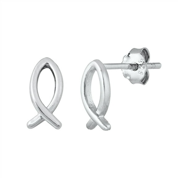 Sterling Silver Ichthus Christian Fish Loop High Polish Earrings 925 New Jewelry Female Unisex