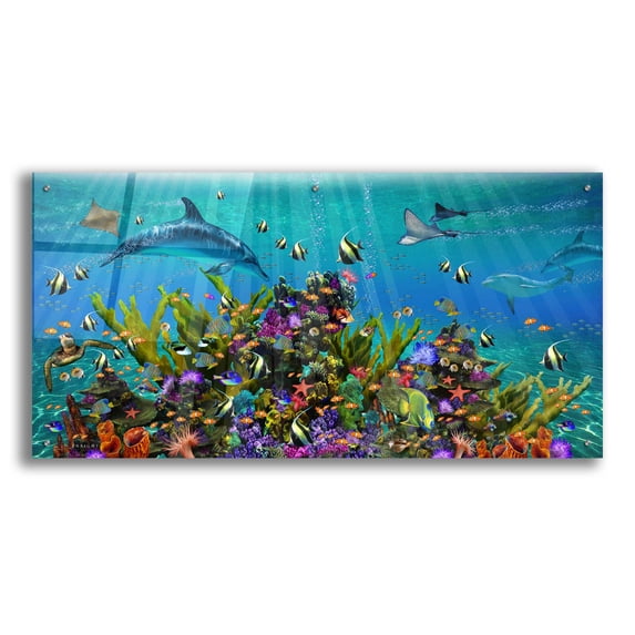 Epic Art 'Deep Blue Sea 1 Dolphin' by Enright, Acrylic Glass Wall Art, 48"x24"