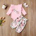 thumbnail image 4 of Douhoow Infant Girl Easter Outfits Baby Long Sleeve Bunny Romper Floral Pants 2Pcs Set, 4 of 9