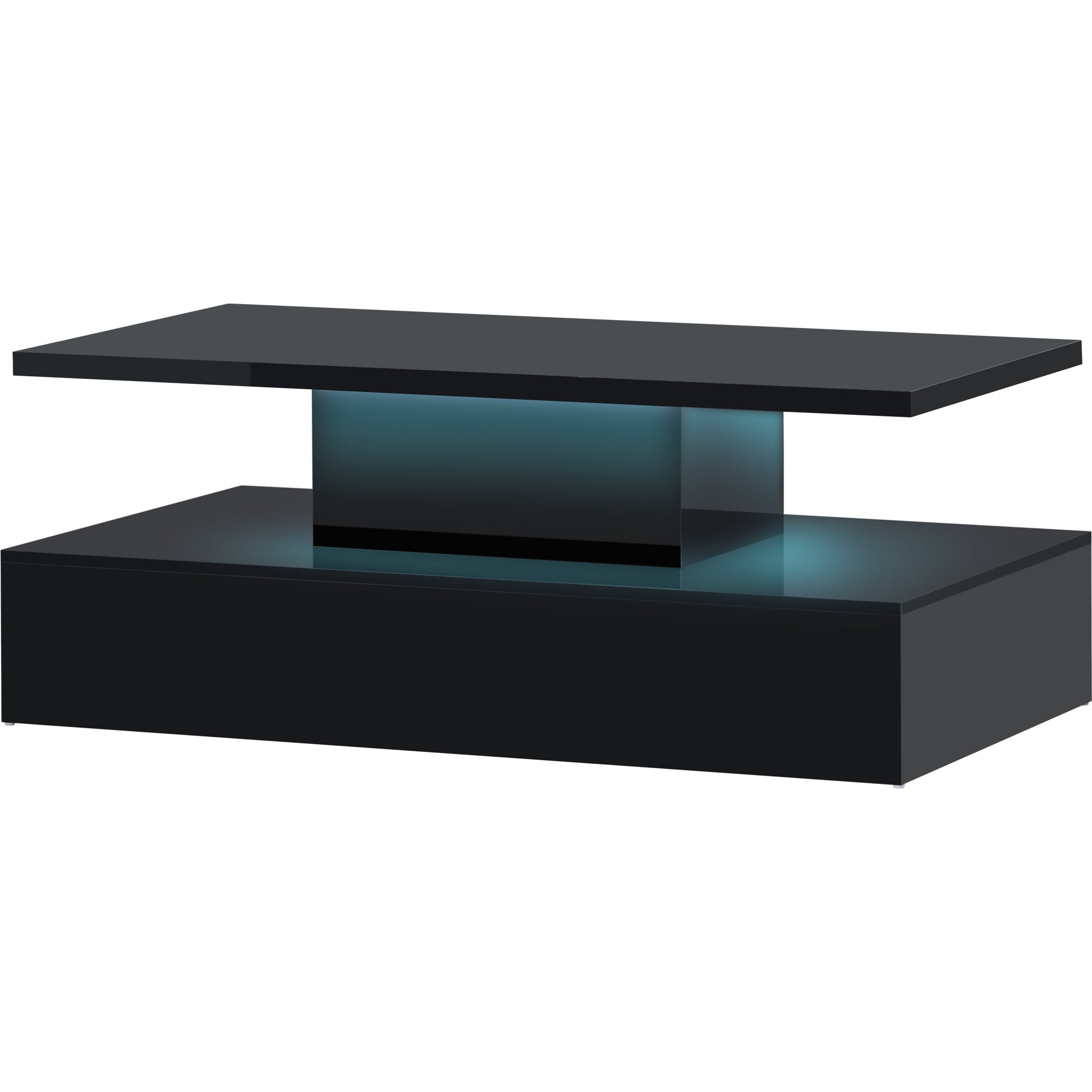 MAYEERTY Modern Industrial Coffee Table with LED Lighting, 16-Color Options & Remote Control, Cocktail Table for Living Room, Black