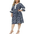 thumbnail image 4 of Agnes Orinda Women's Plus Size V Neck 3/4 Sleeves Lace Floral Loose Fit Babydoll Dresses, 4 of 5