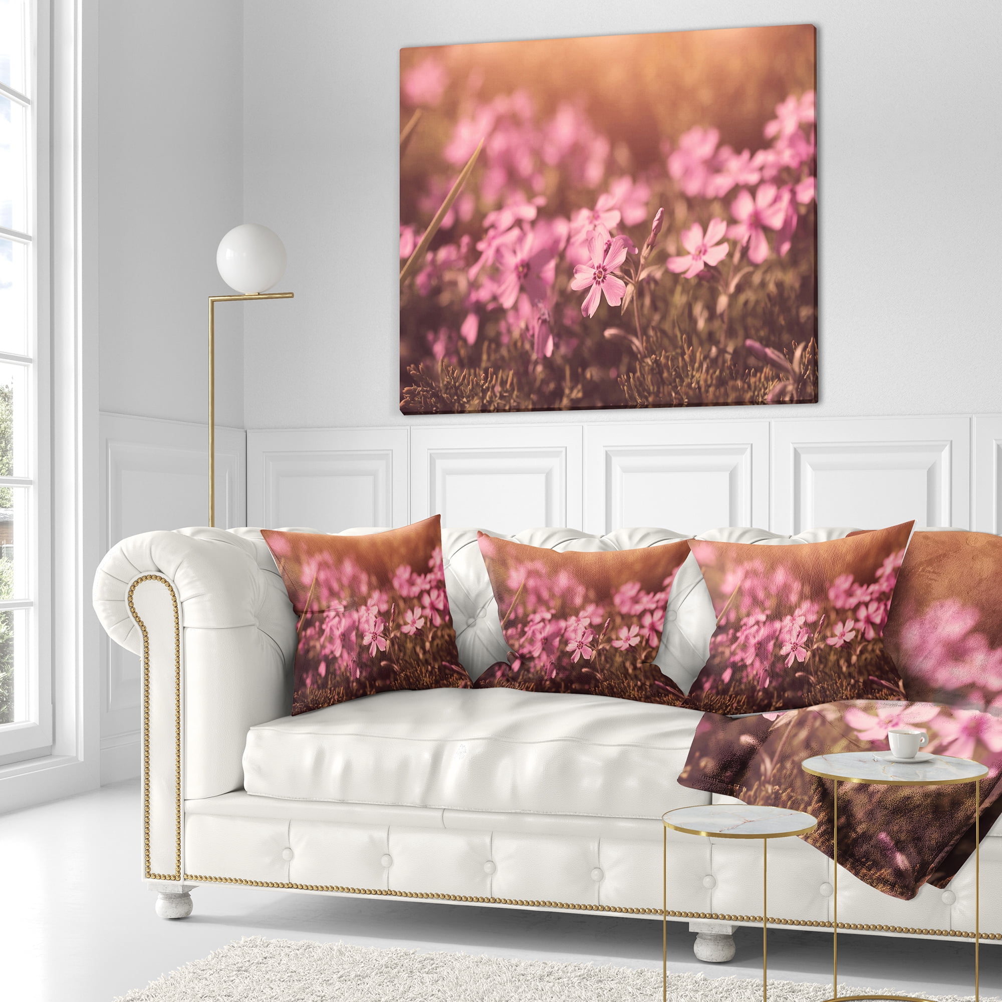Designart Violet Flowers in Vintage Style - Floral Throw Pillow - 18x18