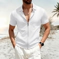 thumbnail image 2 of Men's Full Zip Polo Shirt Short Sleeve 3D Geometric Jacquard Lapel Collar Regular Fit Stretch Casual Business Tops for Daily Office Street Wear,2XL, 2 of 4