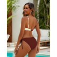 thumbnail image 3 of Womens Sexy 2 Piece Bikini Sets Cheeky High Cut Bathing Suit Color Block Textured U-Wire Swimsuits 2025, 3 of 11
