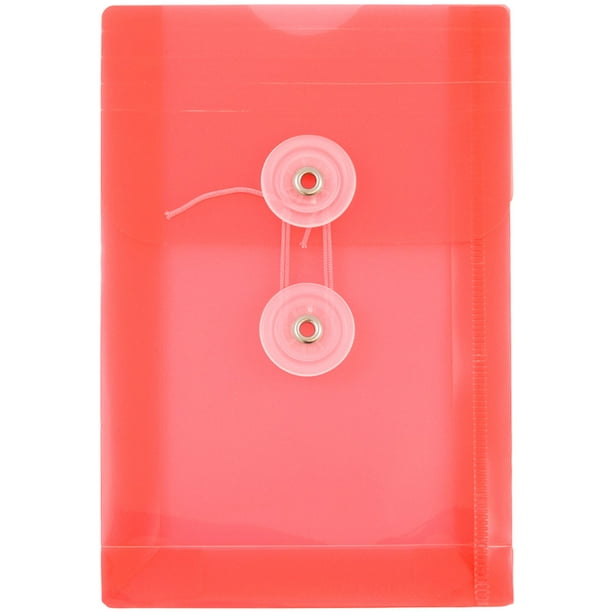 JAM Plastic Envelopes with Button & String Tie Closure, 4 1/4 x 6 1/4, Red,  12/Pack 