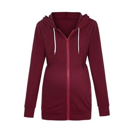 

Shpwfbe Womens Tops Pregnancy Casual Long Sleeve Zip Up Hoodie Sweatshirt With Pockets Maternity Clothes
