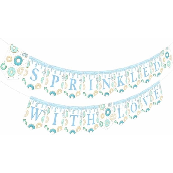 Blue Sprinkled with Love Donut Banner for Boy - Sprinkled with Love Baby Shower Decorations, Donut Welcome Baby Gender Reveal Baby Shower Party Supplies