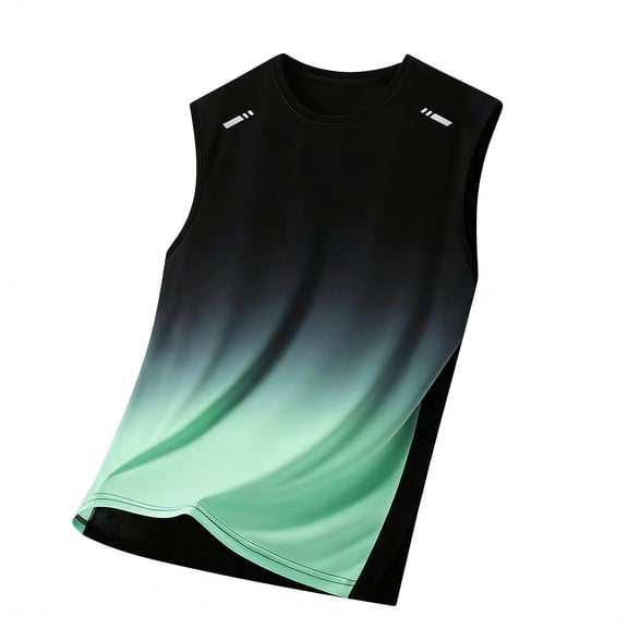Mens Muscle Tank Tops Mesh Breathable Quick Dry Sleeveless Workout Shirts, Big & Tall Gradient Ombre Crew Neck Training Tee Bodybuilding Running Athletic Top for Basketball