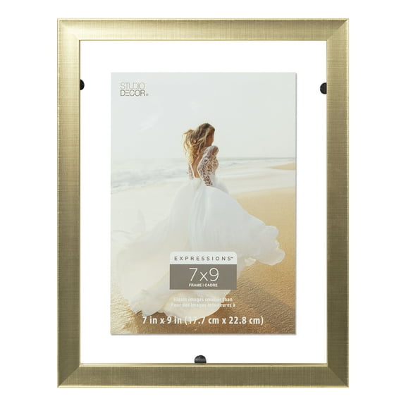 7" x 9" Expressions Gold Float Picture Frame by Studio DÃ©cor - Fold-out Easel Included - Horizontal or Vertical Display - 1 Pack