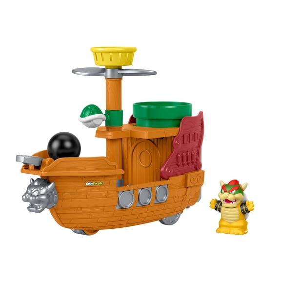 Fisher-Price Little People My Mario Bowser’s Airship & Figure Set Toddler Toy for Pretend Play