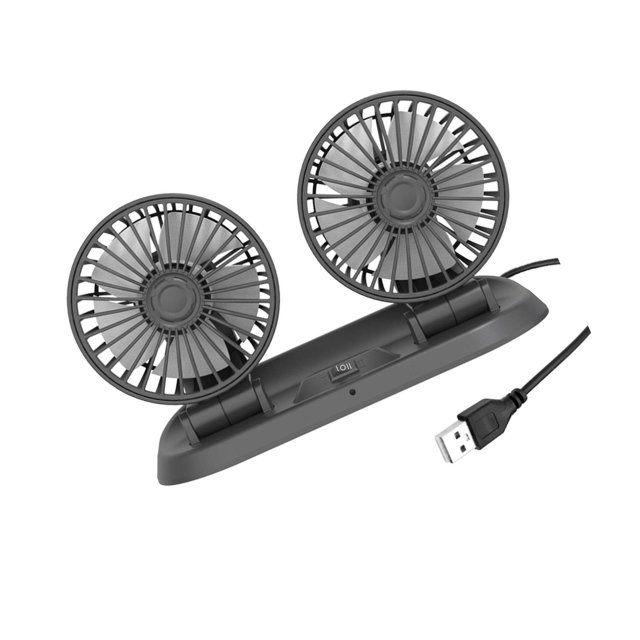 Car Fan Dual Head 2 Speed 360 Rotating Fit Cool Air for Dashdoard Vehicle Summer