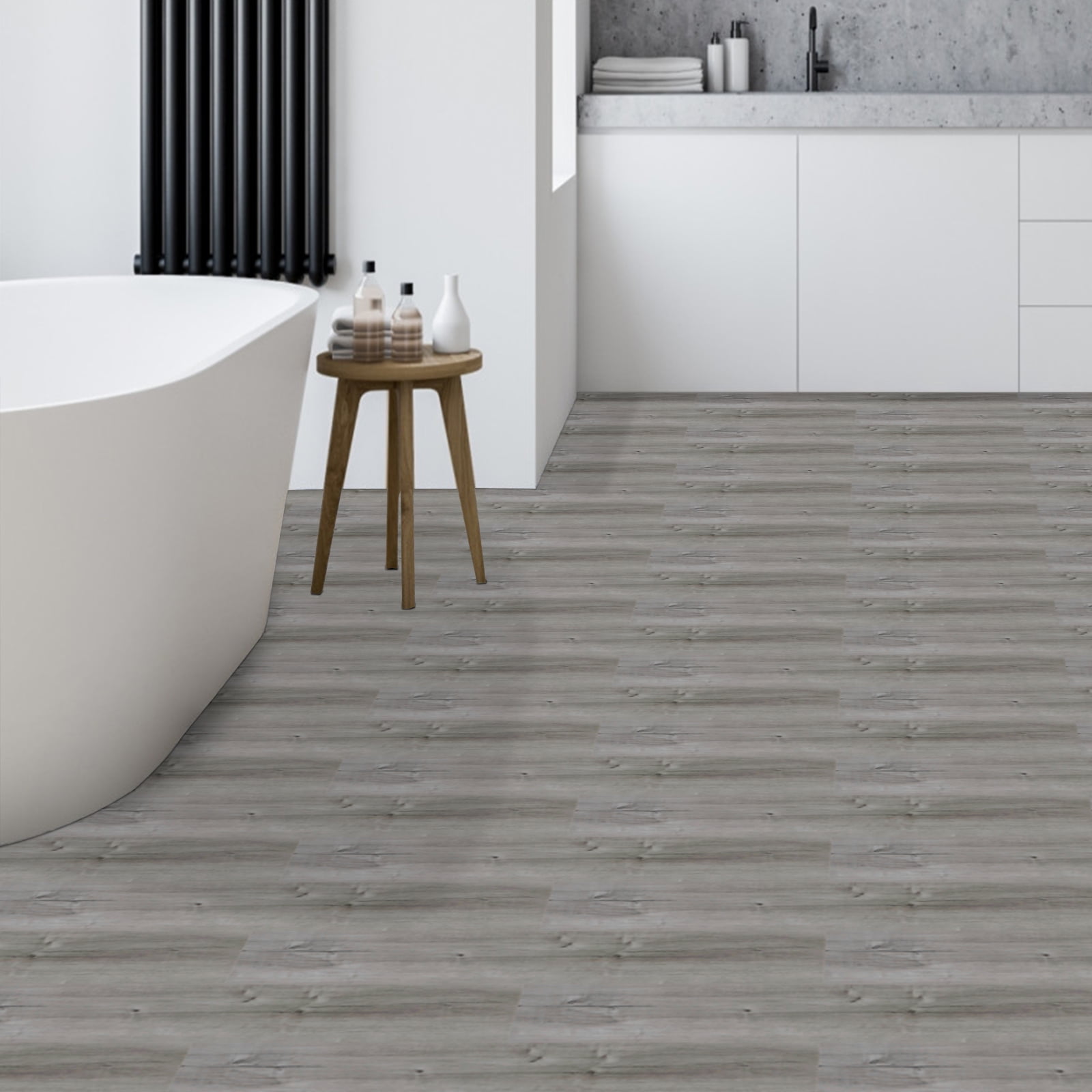 Peel and Stick Floor Tile, 35in×6in, Natural Grey Wood Grain Look