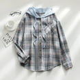 thumbnail image 2 of felwors Women's Plaid Flannel Hoodie Shirt - Long Sleeve Cotton Button-Down Casual Jacket Blue, XXL, 2 of 7
