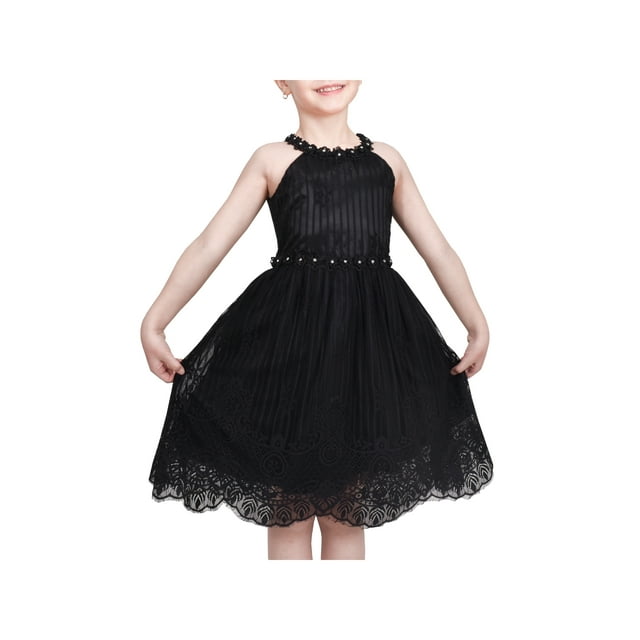 Girls Dress Black Lace Rhinestone Halter Neck Formal Party Ball Gown 5 Years
