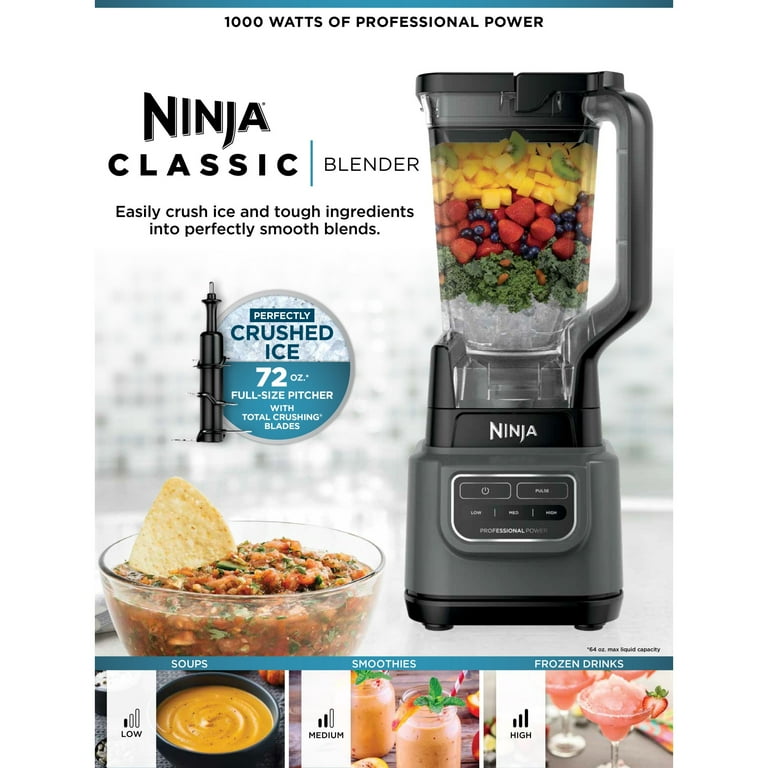 Ninja® Classic Blender, 1000 Watts, Low, Medium, High Speeds