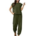 thumbnail image 1 of Ensembles Deux Pièces pour Femmes Tenues de Vacances Ensemble de Vêtements Féminin Col Rond Manches Courtes Hauts Pantalons Ensembles Style Complet S_448 Survêtements pour Femmes Vert-1 TTG, 1 of 6