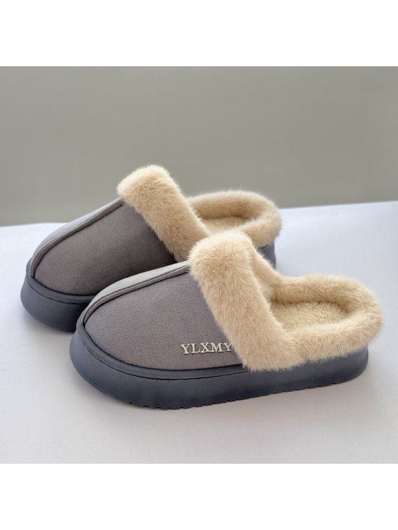 Sweet Couple Unisex Thick Faux Shearling Slippers - Closed-Toe Anti-Slip Warm Indoor/Outdoor House Shoes