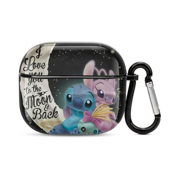 Stitch_and_Angel Customized Bluetooth Earbuds Case Cover for Airpods 3 Generation, Cute PC Hard Shell Protective Cover for Apple Airpod Case black