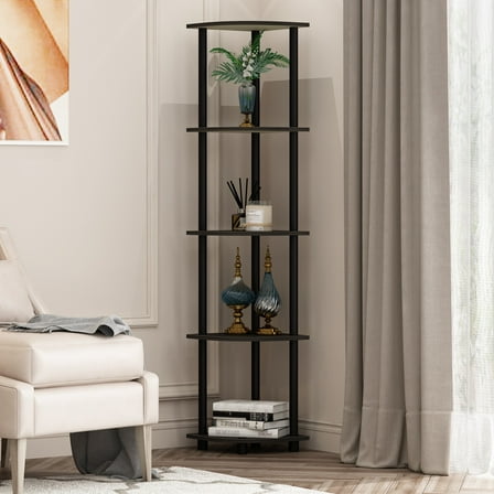Furinno Turn-N-Tube Wood 5-Tier Corner Display Shelves in Espresso (Set of 2)